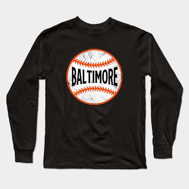 Baltimore Retro Baseball - Black Long Sleeve T-Shirt by KFig21